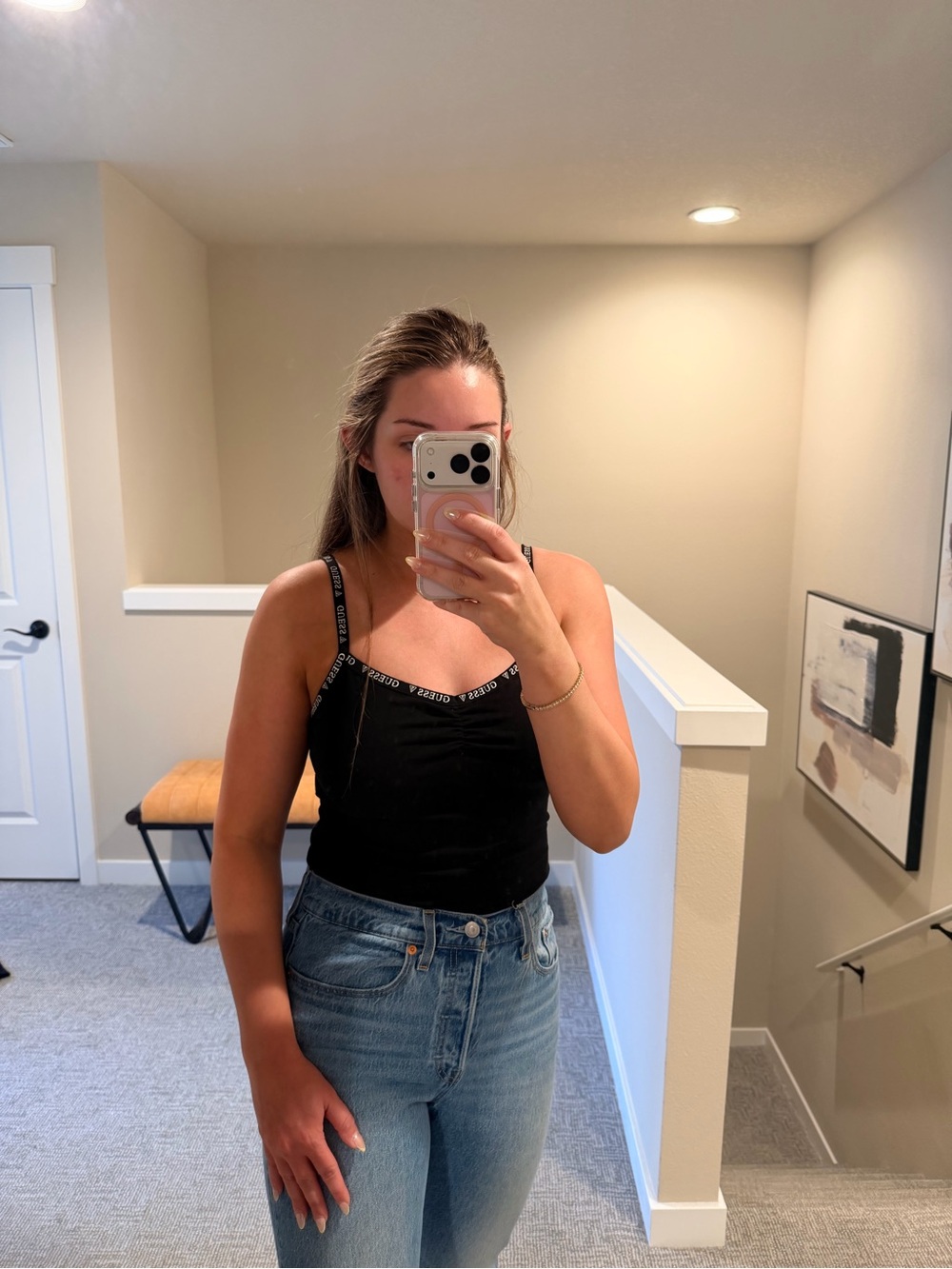 Guess Black Logo Strap Bodysuit with Branded Straps